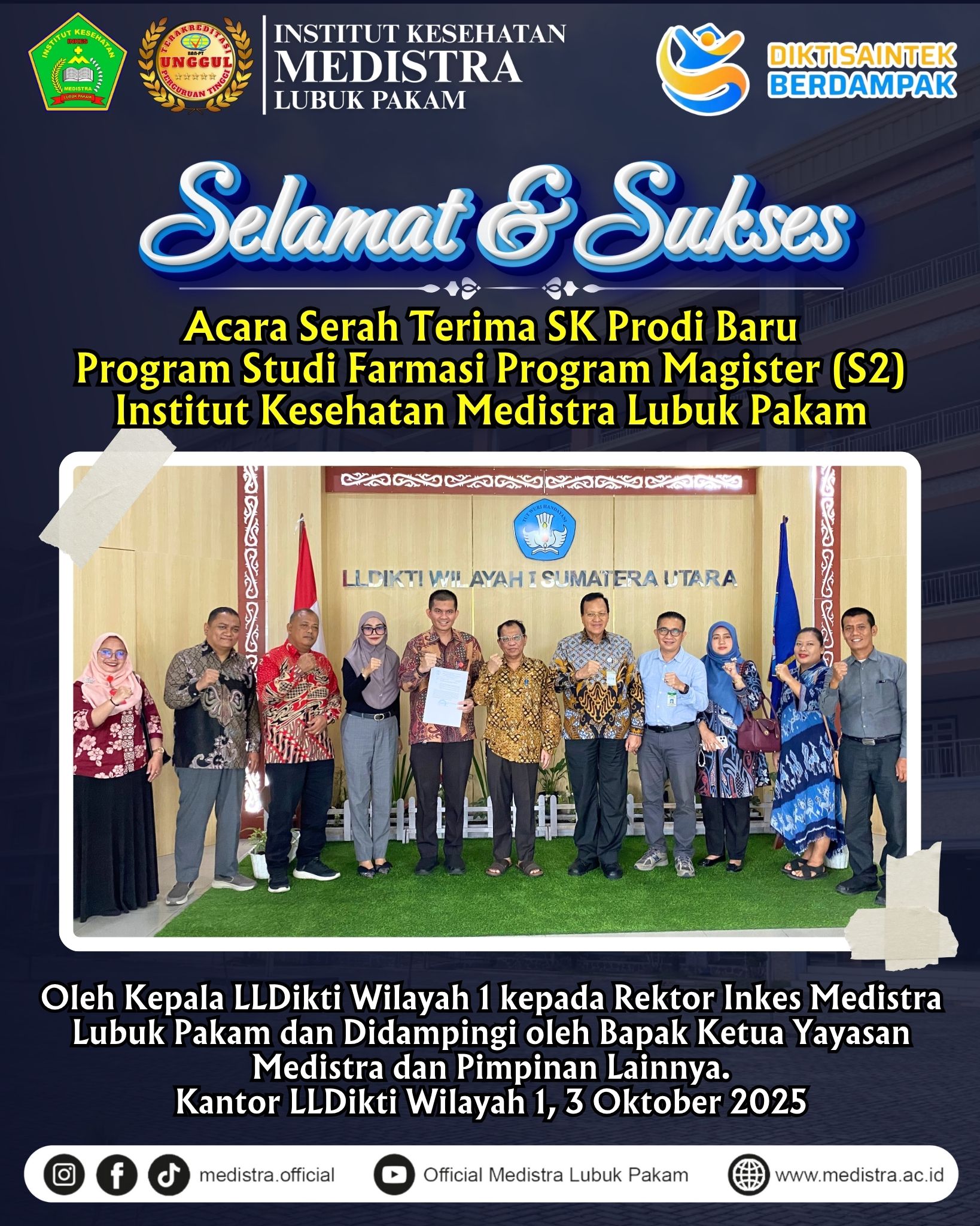 Serah Terima SK Program Studi Magister Farmasi (S2) Medistra Resmi Dilaksanakan